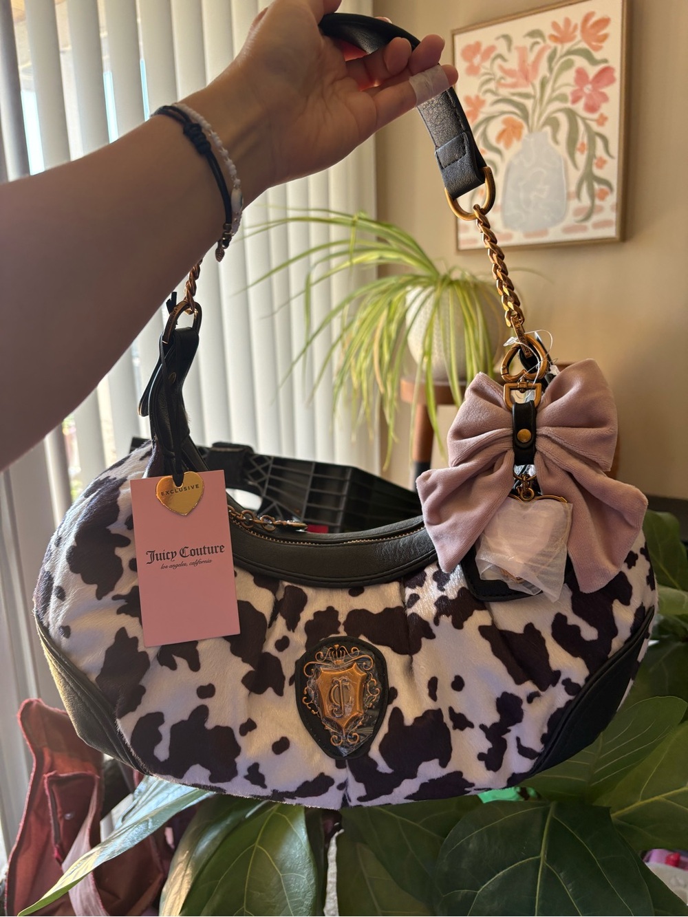 Juicy Couture Cow Print Crescent Hobo Bag New